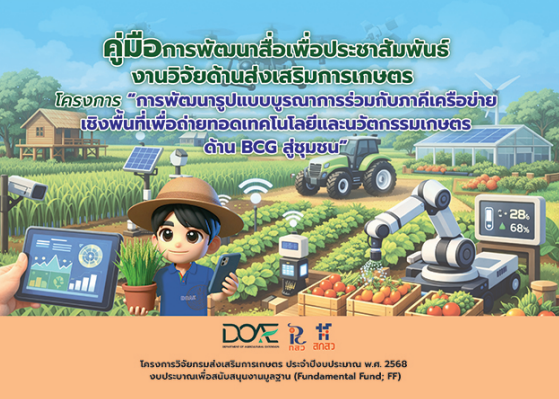 เอกสารเผยแพร่ : คู่มือการพัฒนาสื่อเพื่อประชาสัมพันธ์ งานวิจัยด้านส่งเสริมการเกษตร โครงการ “การพัฒนารูปแบบบูรณาการร่วมกับภาคีเครือข่ายเชิงพื้นที่ เพื่อถ่ายทอดเทคโนโลยีและนวัตกรรมเกษตรด้าน BCG สู่ชุมชน”